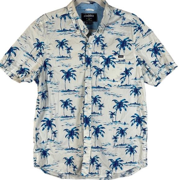 Chubbies Men’s Resort Wear Paradise White/Blue Stretchy Button Down Size Medium - Picture 1 of 8